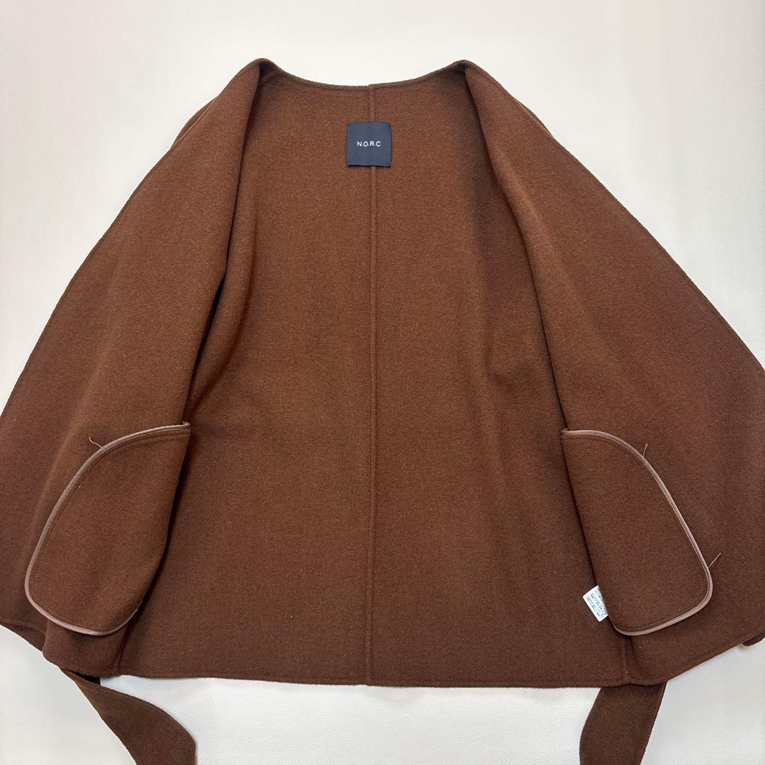 極美品✨N.O.R.C ノーク リバーコート ノーカラー ベルト付 ブラウン M