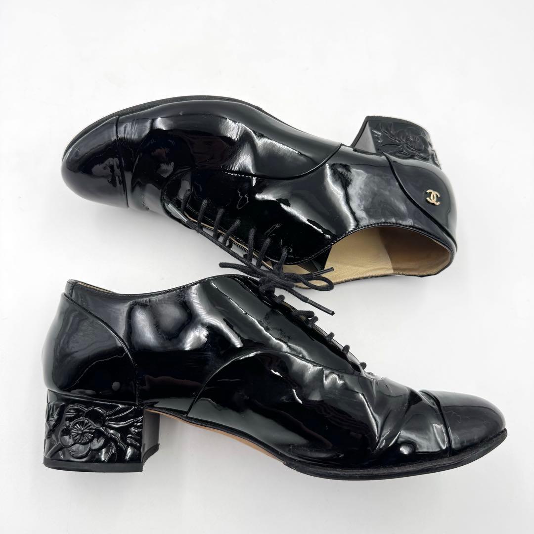 CHANEL シャネル　ココマーク　カメリア　ブラック　エナメル　サイズ37