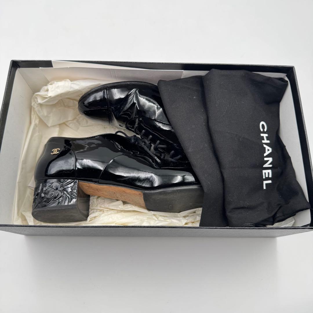 CHANEL シャネル　ココマーク　カメリア　ブラック　エナメル　サイズ37