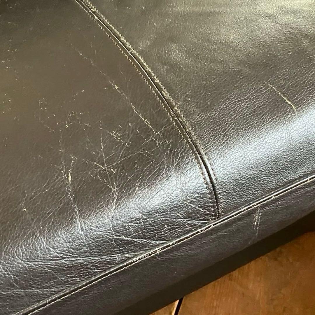 カリモク1人掛けソファー ブラック 革製品 中古家具 昭和レトロ