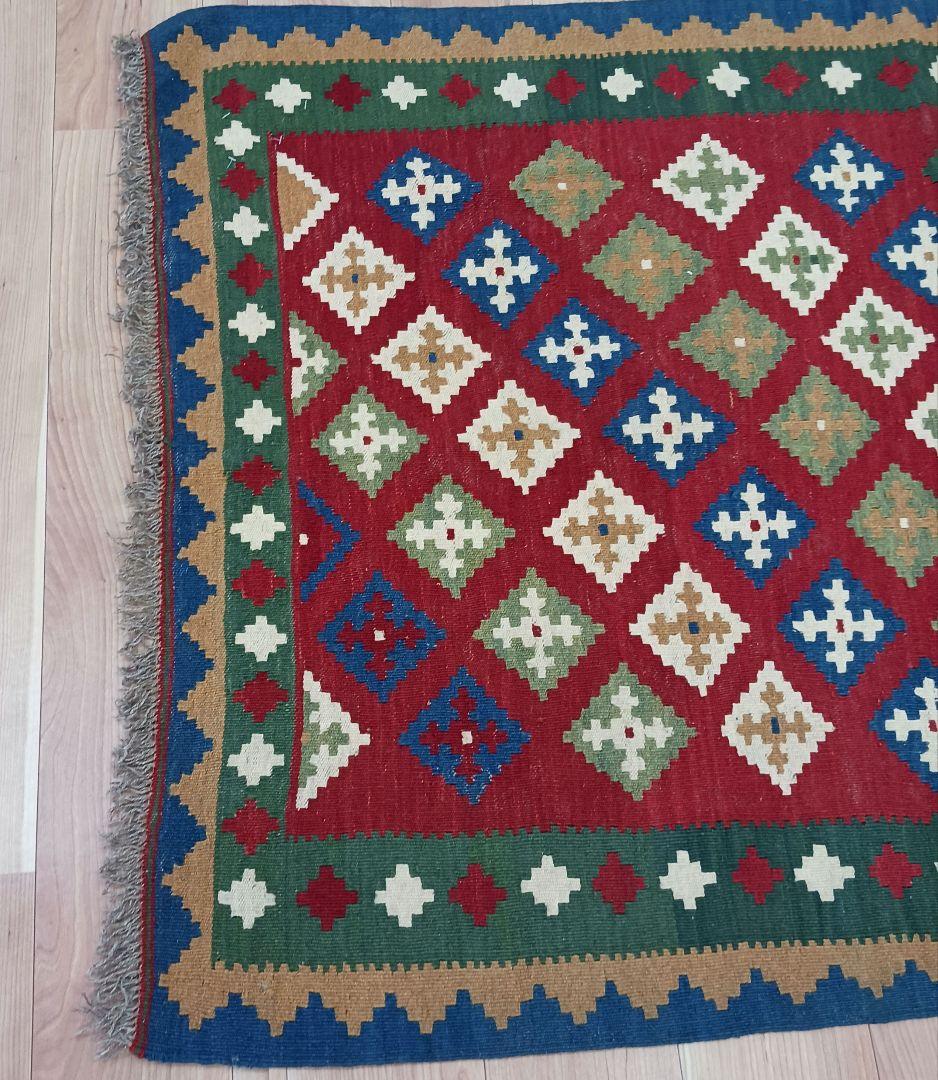 Y2658-1 イラン カシュガイ産 キリム 天然染料 ウール100% 絨毯