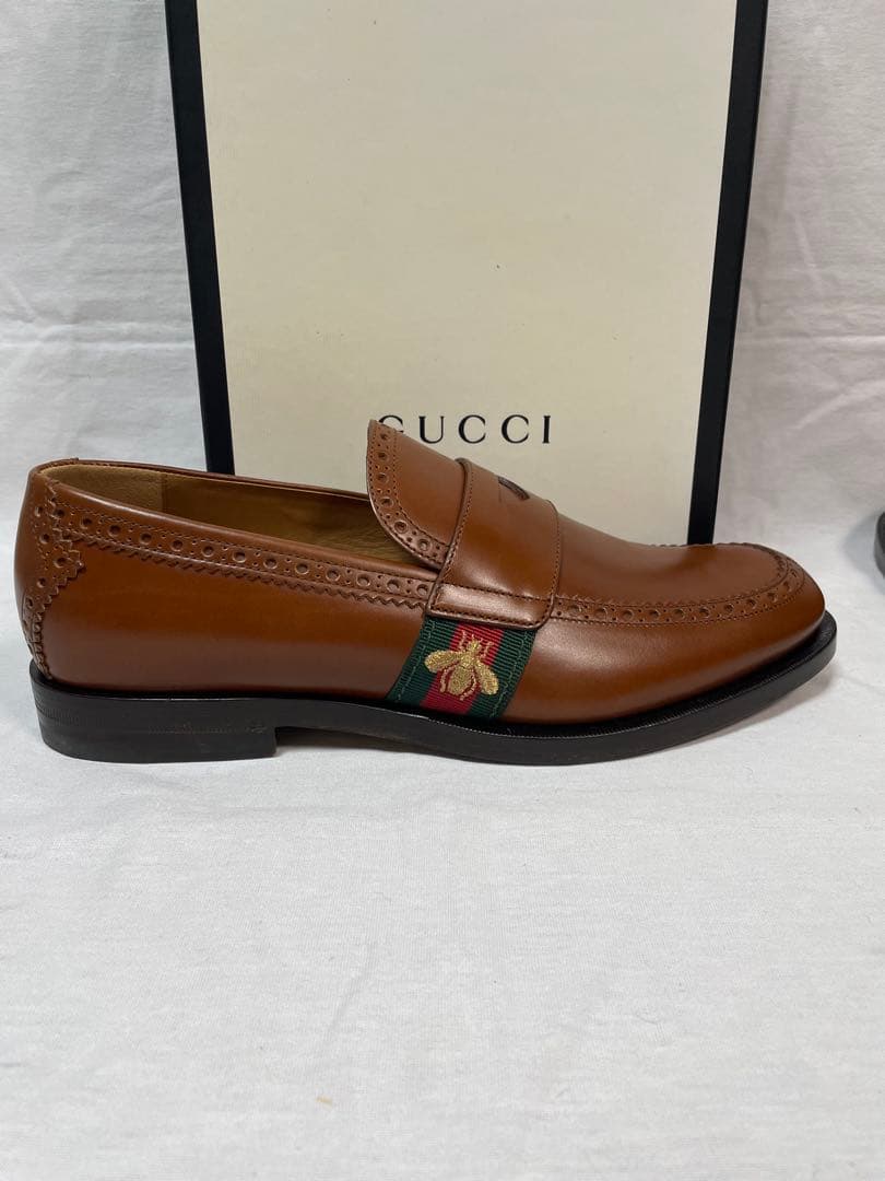 2D110 GUCCI グッチ レザーローファー ライトブラウン 26.0cm