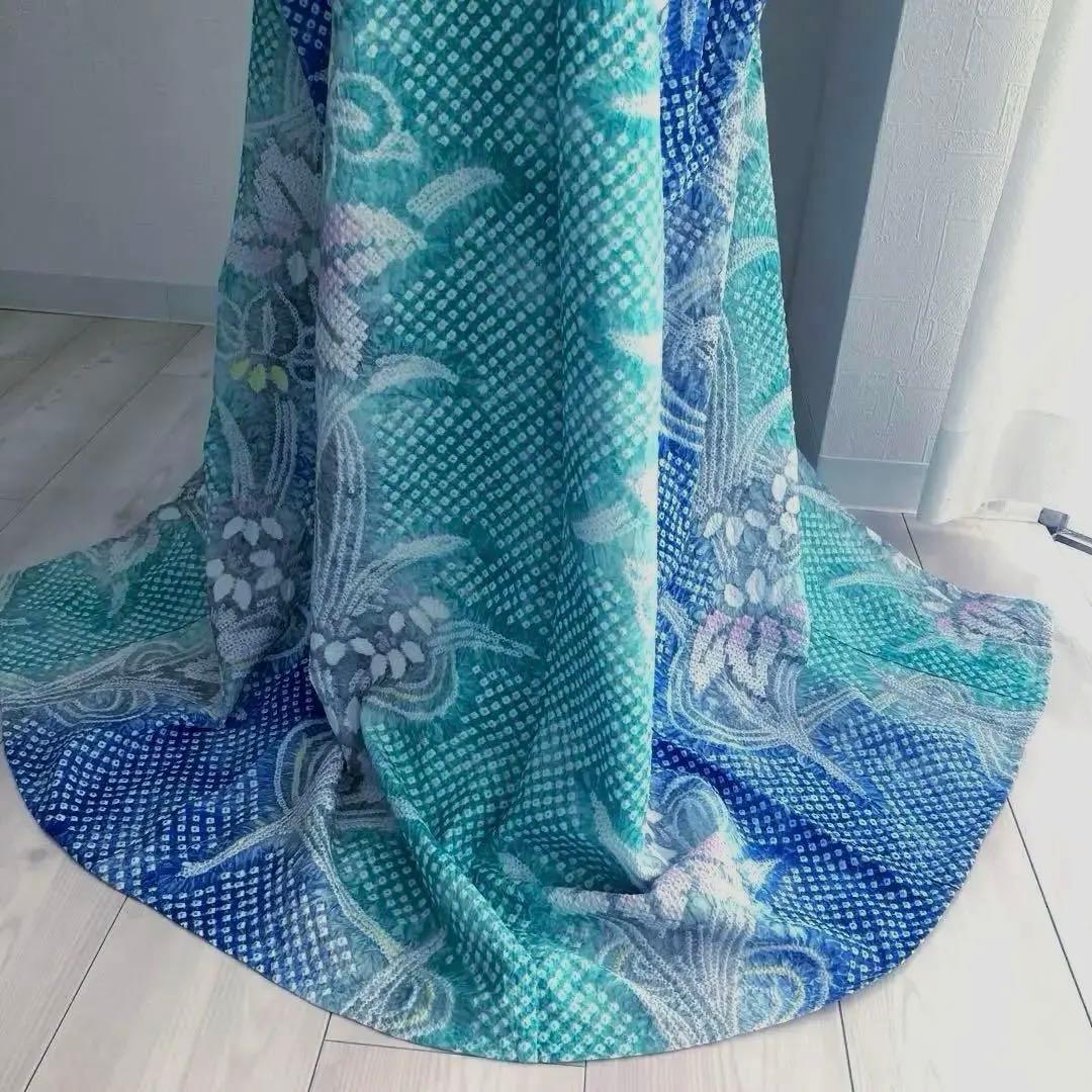 専用かな様　　有松絞り・有松鳴海絞り 身丈160 cm 菖蒲 広襟No.-220