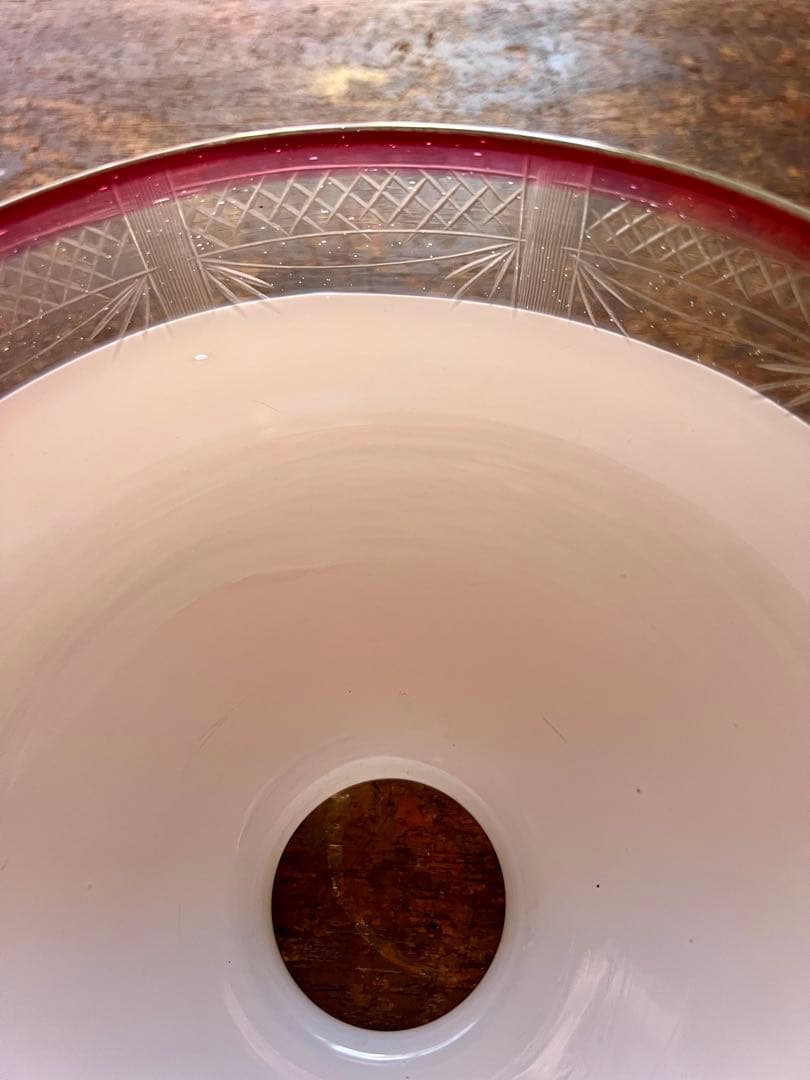 大正ロマン　切子縁赤電笠　和ガラス　灯り　照明　アンティーク　古道具