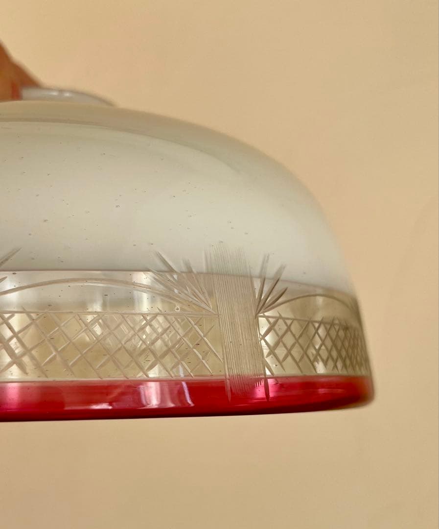 大正ロマン　切子縁赤電笠　和ガラス　灯り　照明　アンティーク　古道具