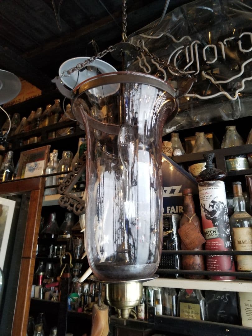 希少　ヴィンテージ　ロートアイアン　釣り鐘　気泡　手吹き　硝子　吊り下げ　ランプ
