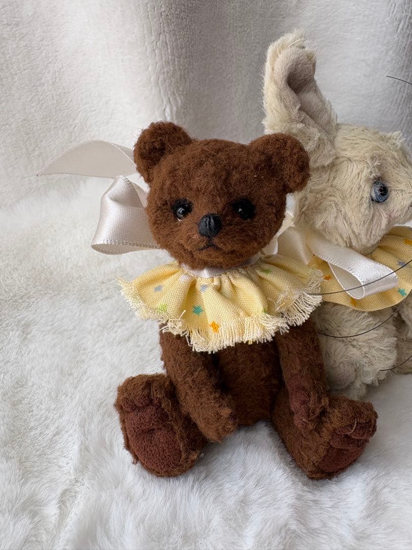 テディベア くま うさぎハンドメイド ミニチュア アンティーク風 2体セット
