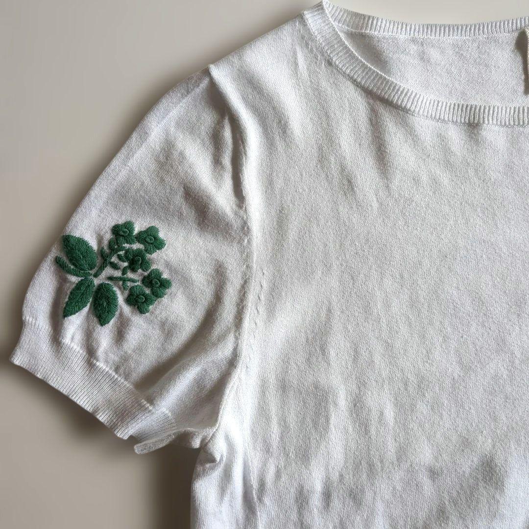 ケイタマルヤマ 緑花と鳥刺繍 アンサンブル カーディガン 半袖カットソー M