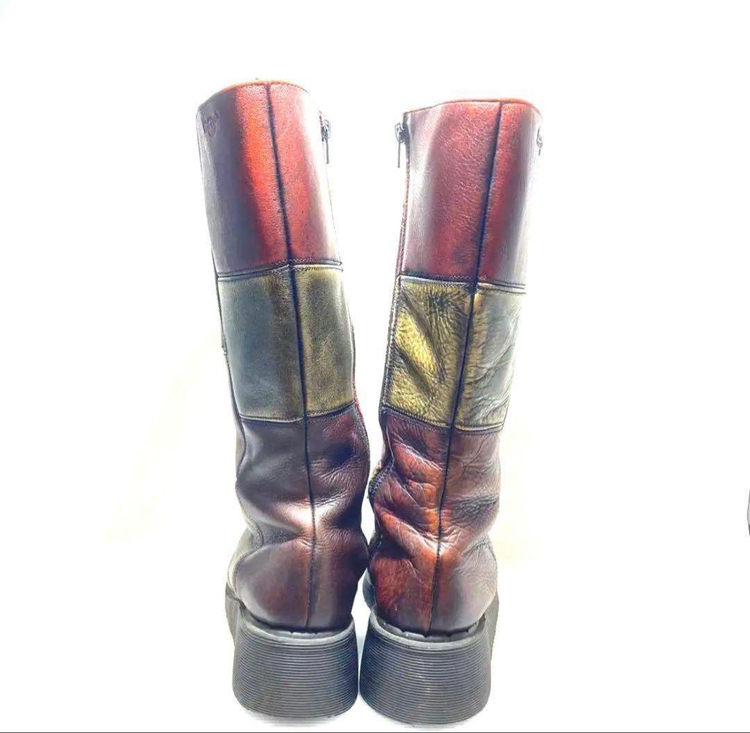 極希少】ドクターマーチン　ロングブーツ　バイカー　パッチワーク　サイドジップ