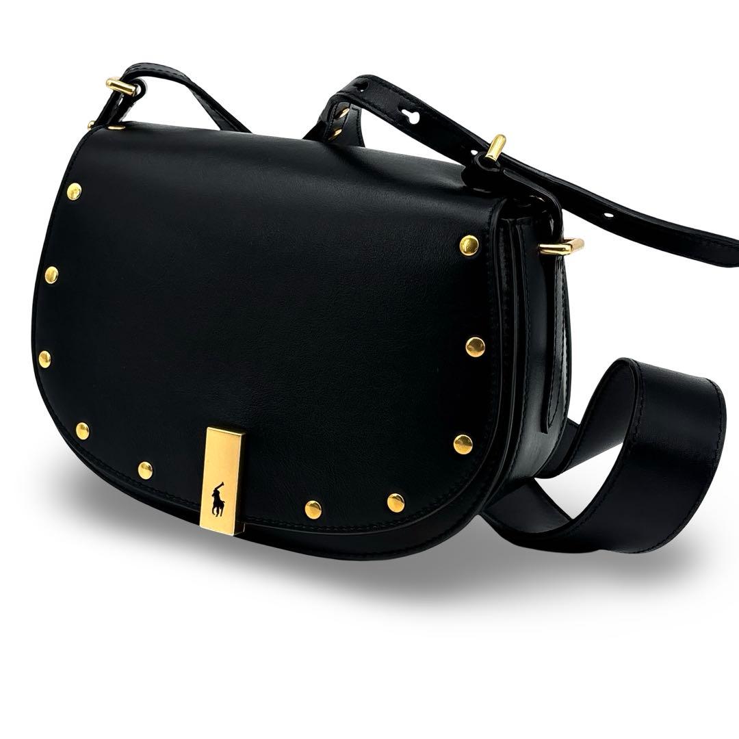 【未使用級】ポロラルフローレン　レザー　サドルバッグ　ID ショルダー　黒