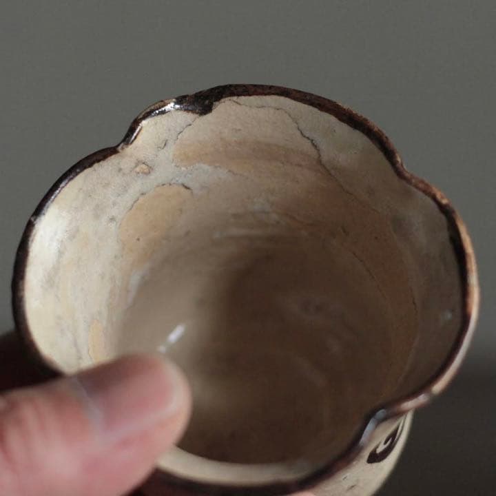 絵瀬戸 輪花 筒盃 盃 ちょこ 古美術 古道具 アンティーク ぐい呑み 復興織部