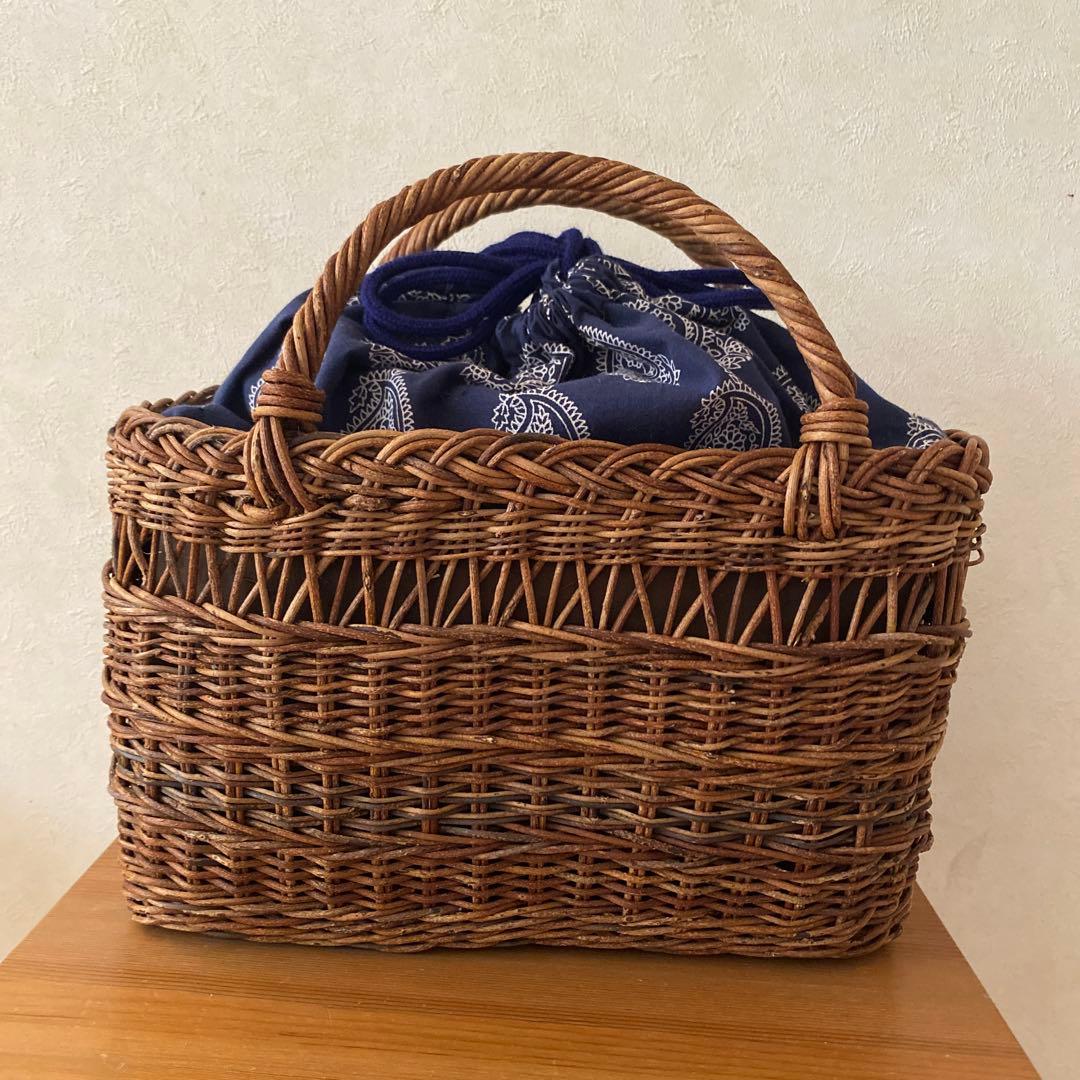 あけびかごバッグ ネイビーペイズリー