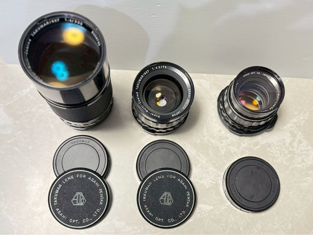 Pentax 6x7 バケペン 105mm F2.4含レンズ3本 木製グリップ付