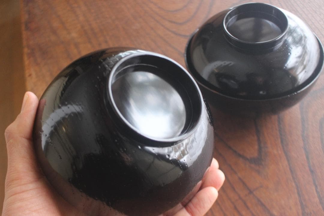 時代逸品！端正な黒漆に優美な光琳鶴蒔絵の映えるお椀2点（検輪島塗蒔絵椀