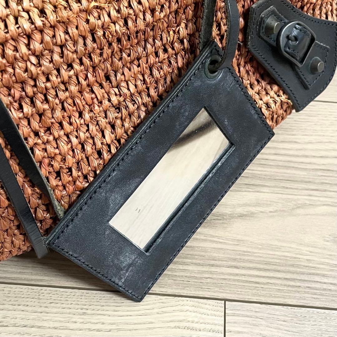 バレンシアガ　カゴバッグ　トートバッグ　ラフィア　シティ　ミラー　編み込み