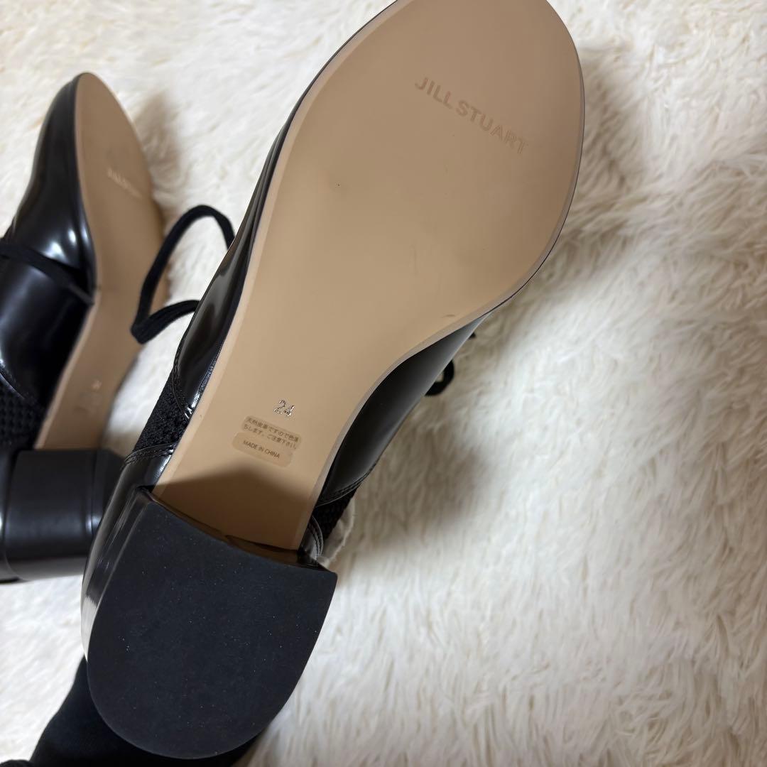 未使用に近い JILLSTUART レースアップニットシューズ レザー 黒 24