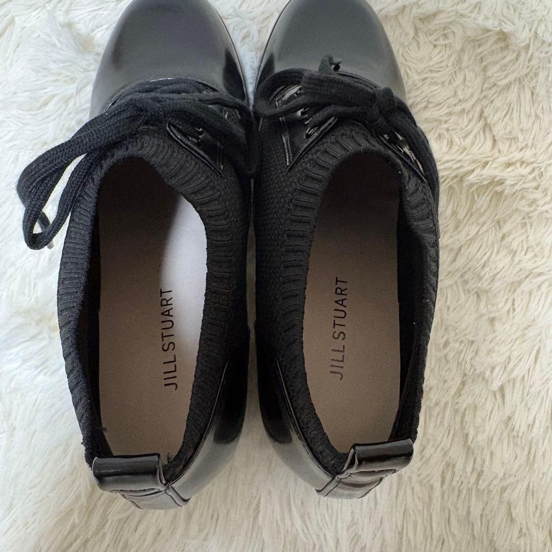 未使用に近い JILLSTUART レースアップニットシューズ レザー 黒 24