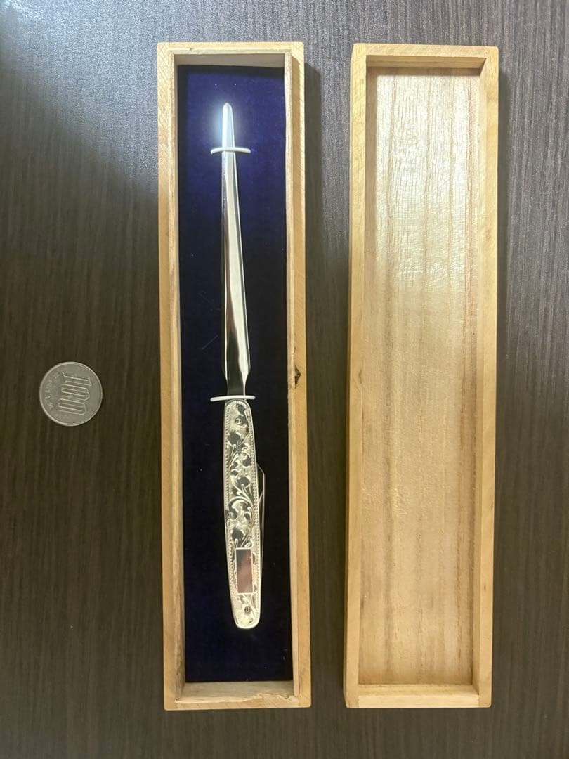 藤本保広工房 #21 純銀製ペーパーナイフ Fウィング刻印 桐箱付