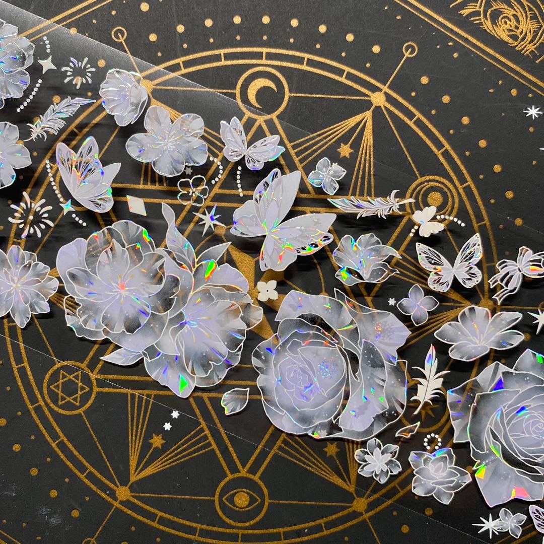 【9167】海外　マステ　中古巻　貝殻光マスキングテープ　お花系　半透明　紫