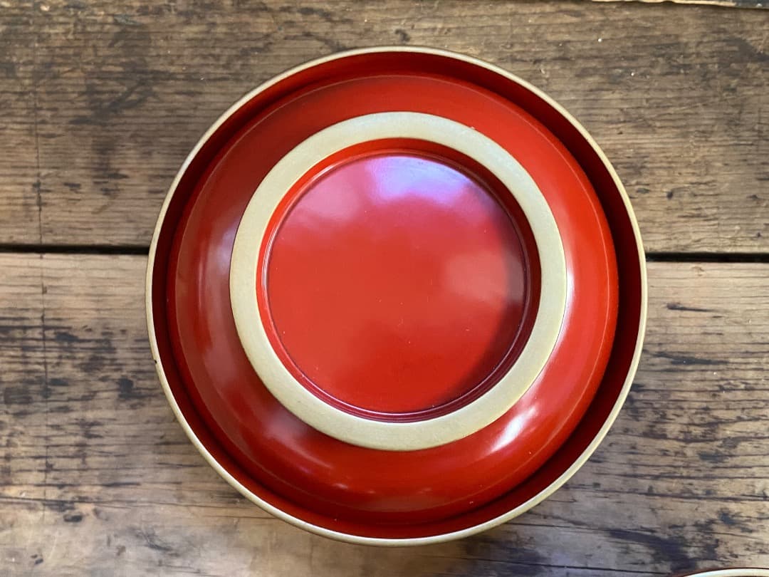 いろはにほへと 輪島塗 金縁 煮物椀 5客 / 朱漆 漆器椀 懐石椀