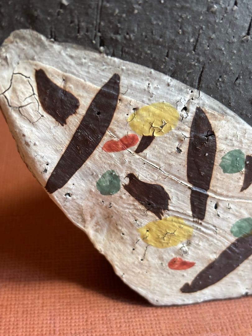 やまちゃん河井寛次郎作色絵草花文鶏形置物　森の一番鶏夜から朝へ　一品物