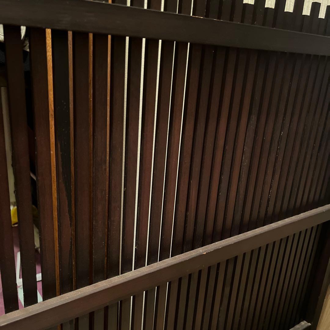 天然木ついたて　間仕切り　衝立和風パーテーション　ヴィンテージ家具　裏障子付き