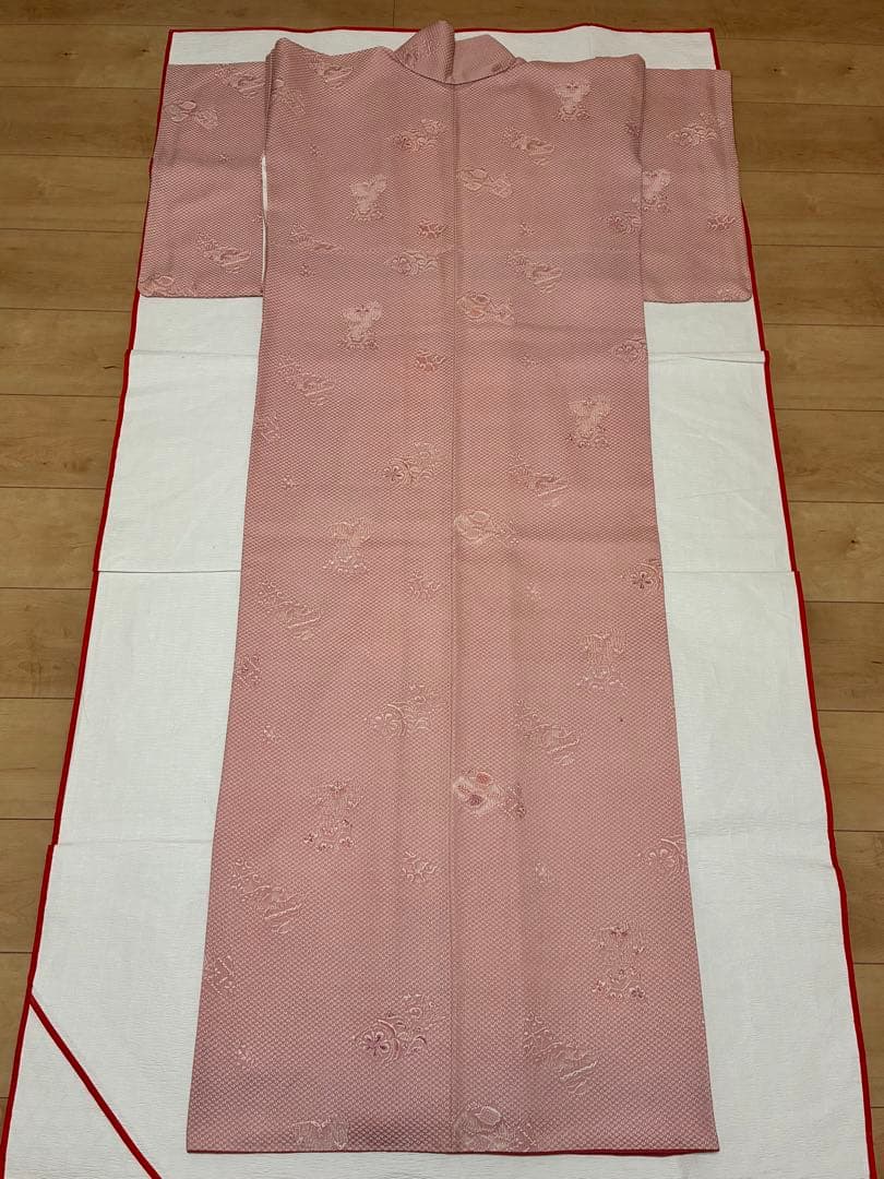 袷　御召し　鹿子地紋飛び柄　裄67cm 正絹