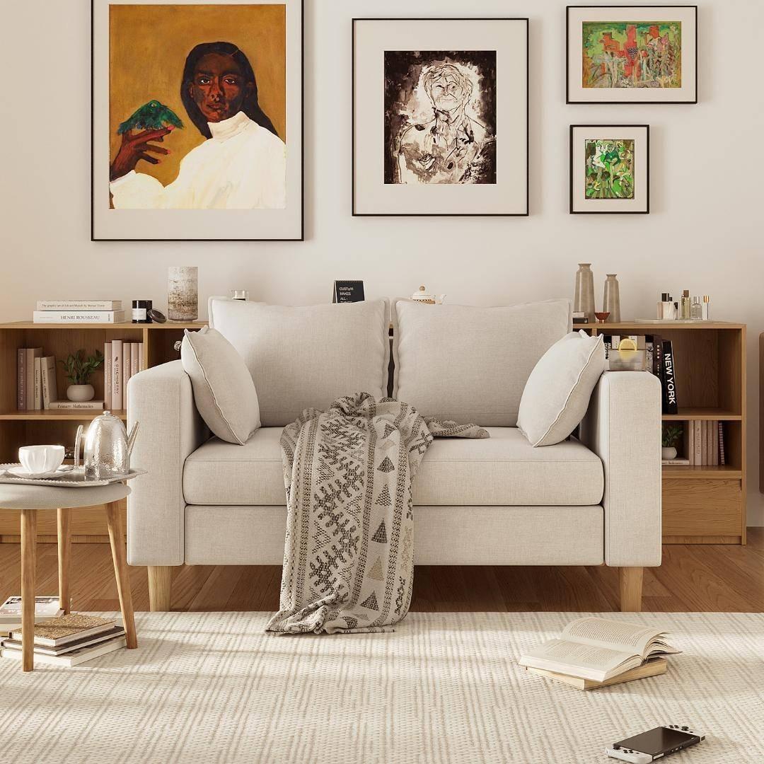 収納ソファー 2人掛け 多機能アームレスト カップホルダー付 幅123cm