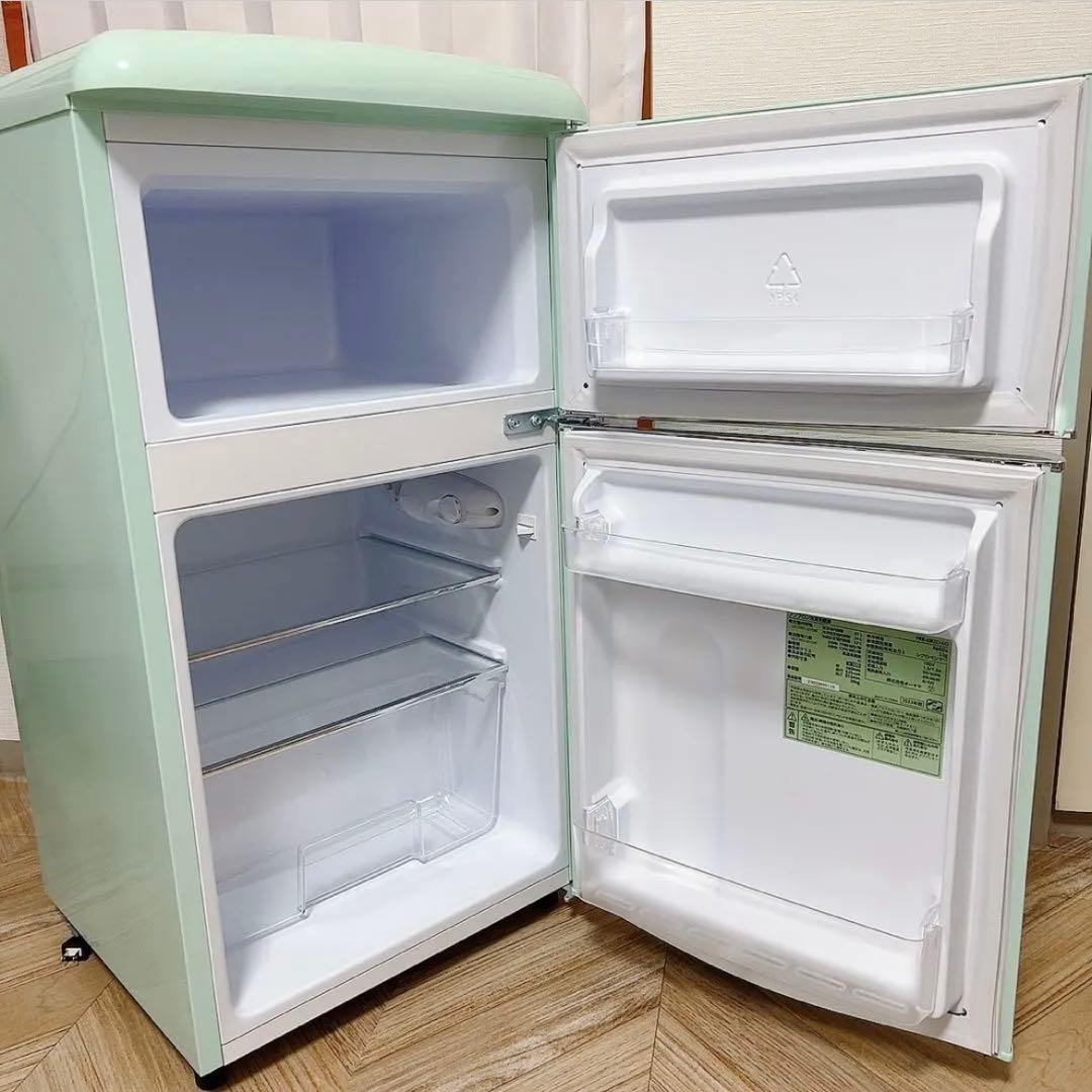ミントグリーン 冷蔵庫 ダブルドア レトロPRR-082D-LG 2023年製
