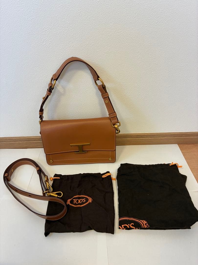 トッズ TOD'S T タイムレス ショルダーバッグ ミニ レザー ブラウン
