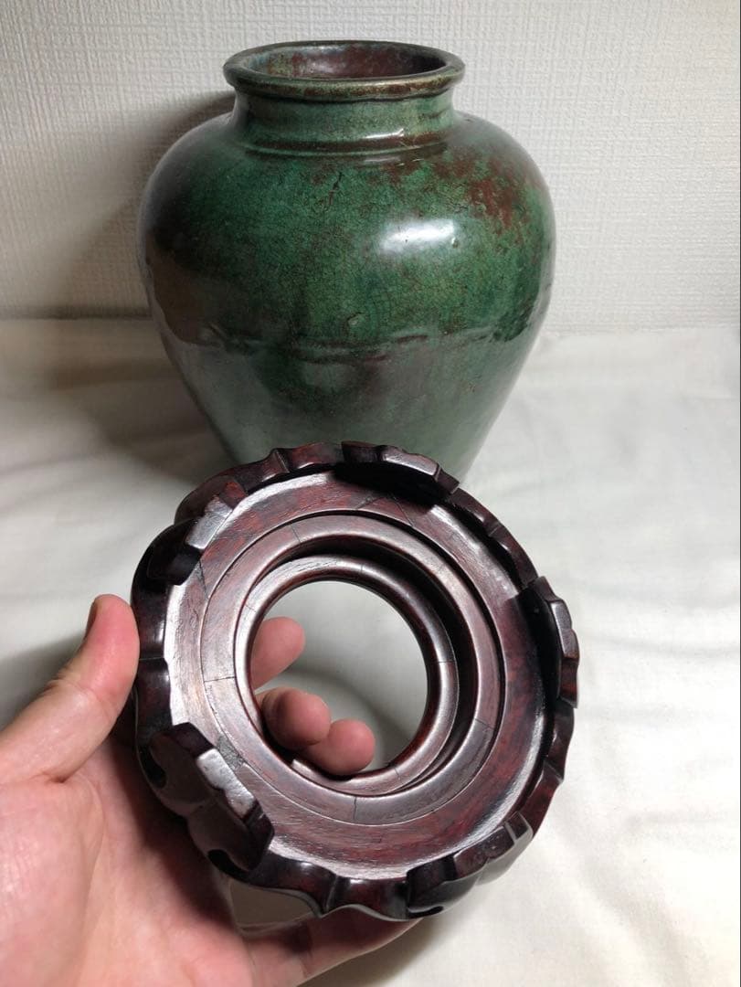 綠釉大壺。清時代。インドネシア国立美術館副館長認定書。古美術。骨董品。舊家藏出。