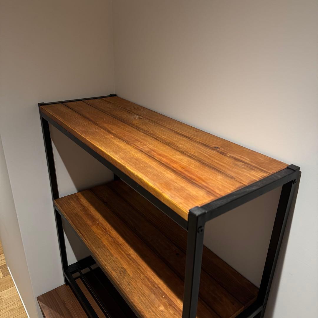 ウッド（天然木無垢材） × アイアン ラック 3段 オープンシェルフ 収納棚