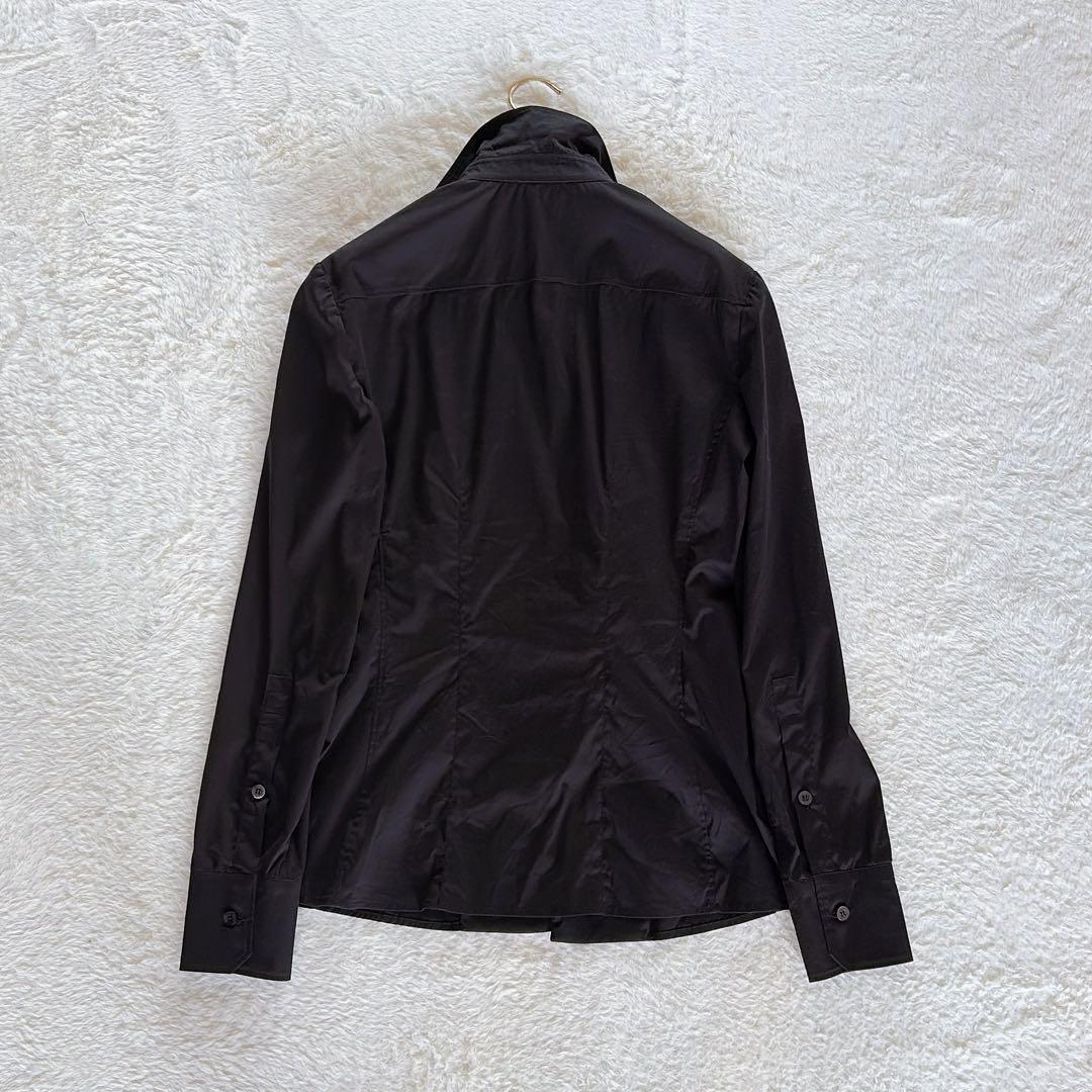 美品✨希少【グッチ】シェリーラインリボン付き長袖シャツ ロゴ刻印ボタン 黒 40