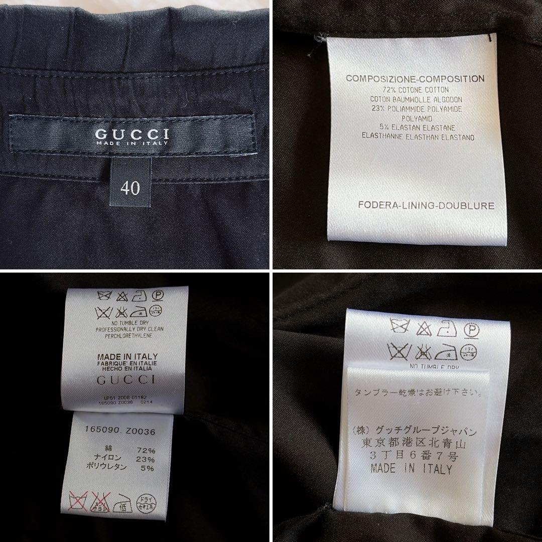 美品✨希少【グッチ】シェリーラインリボン付き長袖シャツ ロゴ刻印ボタン 黒 40