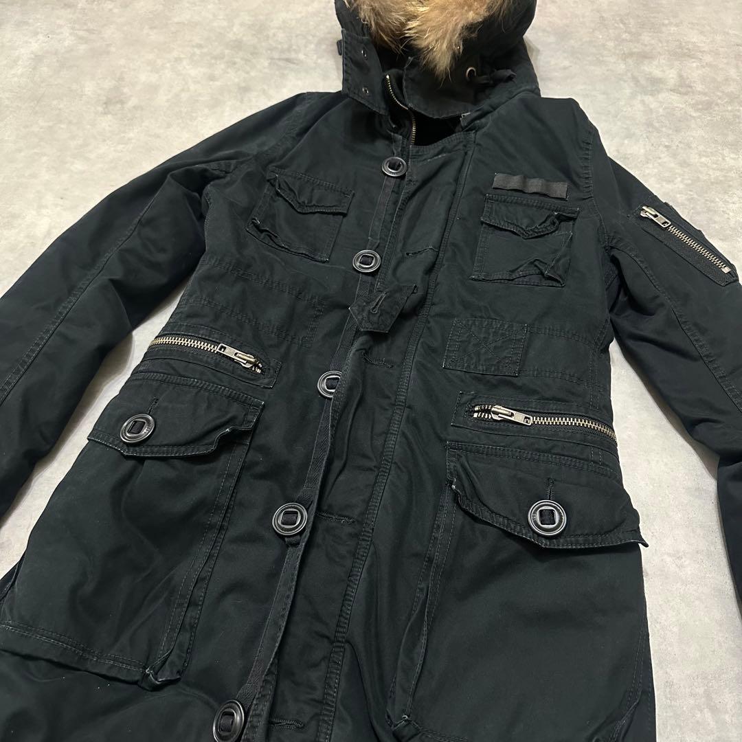 平成ギャル y2k　リアルファー付きミニタリーモッズコート　黒　グランジ　ダウン