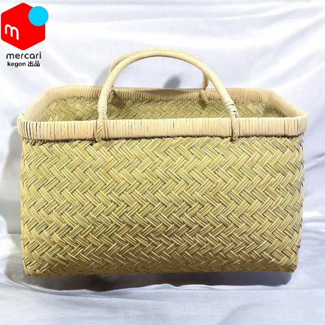 【超特大新着新品】鳥越竹細工 すず竹 手提げかご 尺六寸 極上品