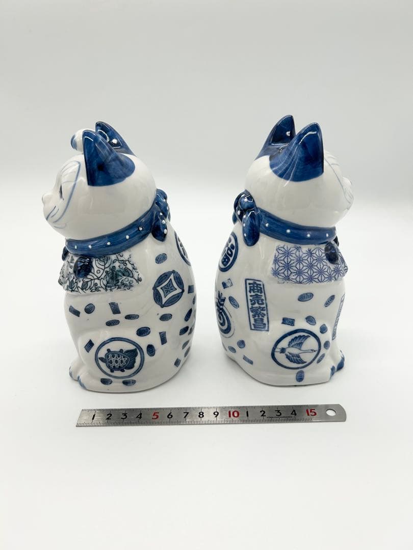 【新品/ペア】瀬戸焼 古色大正三河招き猫 17.5cm