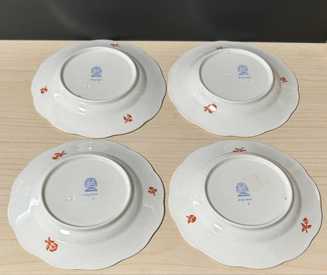 ヘレンド　ヴィクトリアオレンジ　プレート シノワズリ　4枚　※未使用保管品