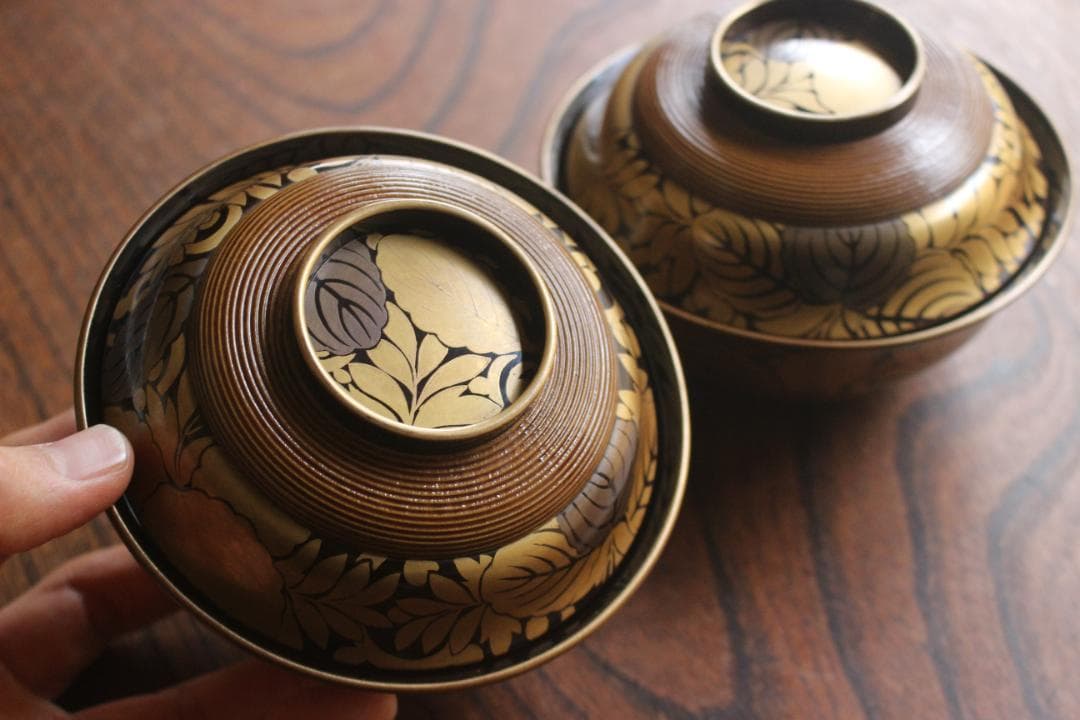 時代逸品！風情ある千筋糸目に極上桐花蒔絵の映えるお椀2点（検輪島塗懐石椀雑煮椀