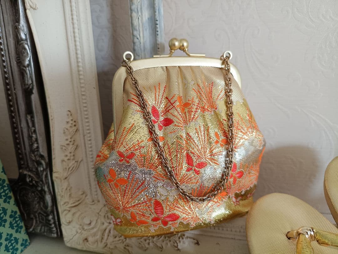 正絹★赤系部分絞り着物と作り帯フルセット