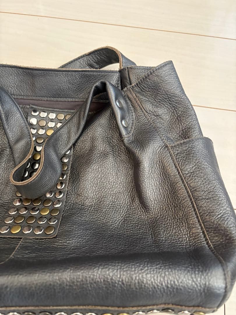 00s レザースタッズバッグ　archive TRES グレー