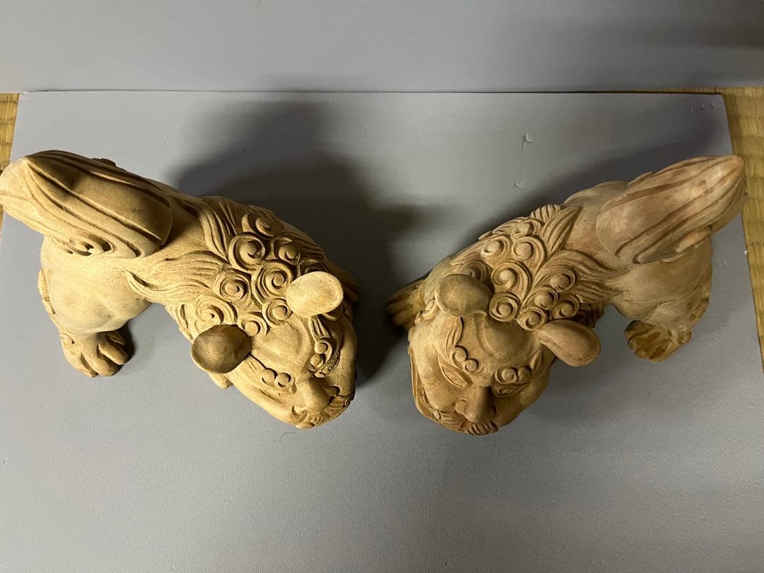 木彫り　獅子像　１対　35