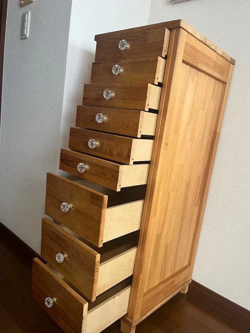 ナチュラルウッド 9段引き出し チェスト