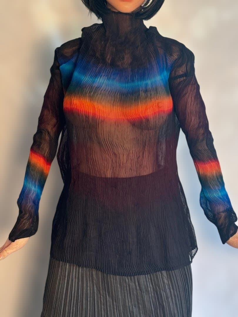 ISSEY MIYAKE ボーダー入り プリーツ ハイネック