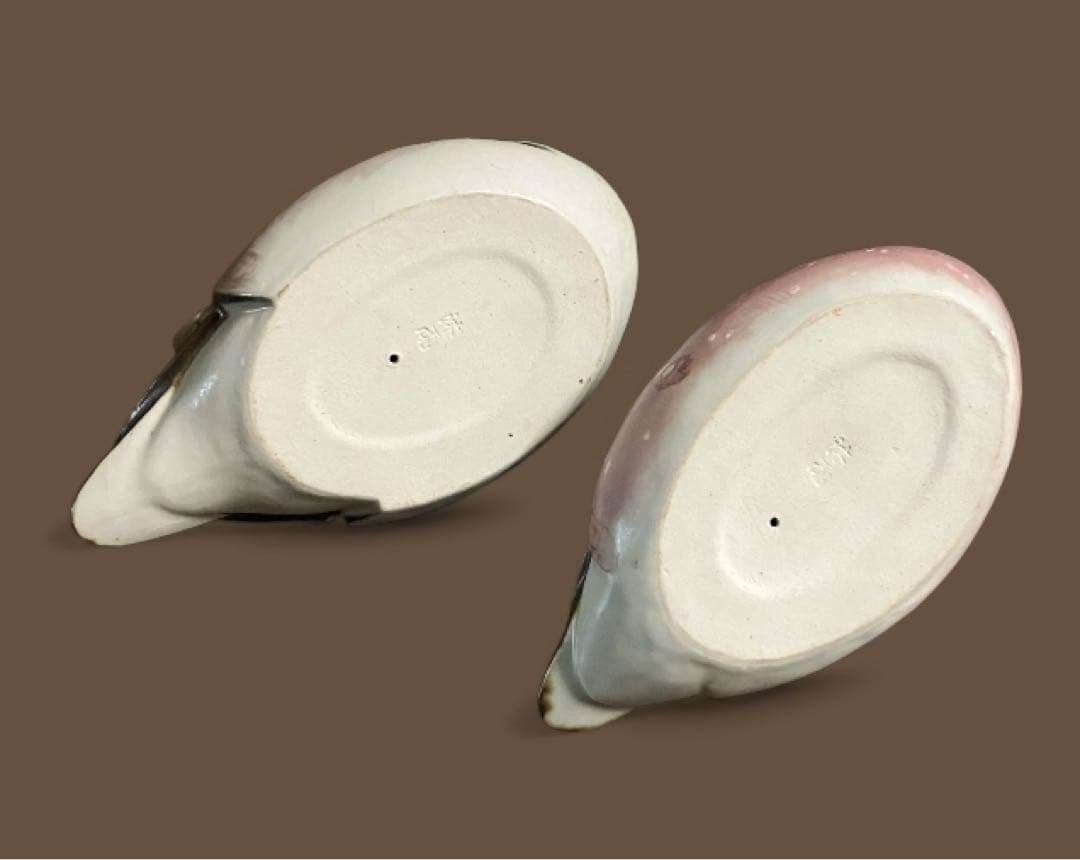 人気作家　沐向作　彩釉　オシドリ　鴛鴦　置物　　共箱　在銘品