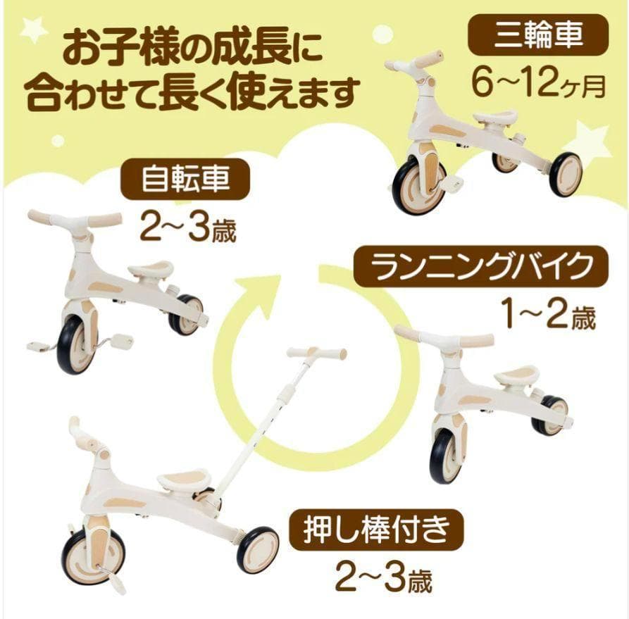【新品】多機能三輪車【ベージュ】 7in1■安全設計1歳〜5歳