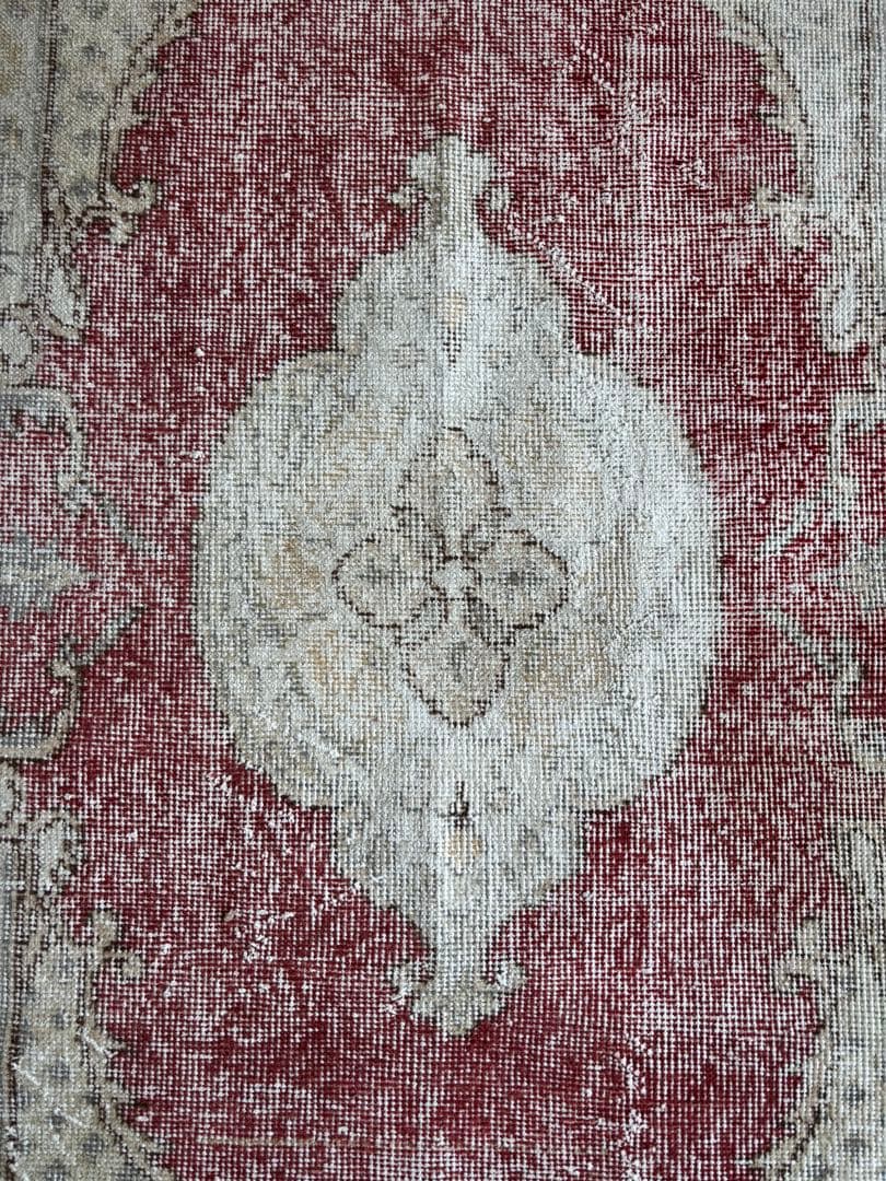 アンティークレッド　ベージュラグ　87×169 メダリオン　トルコラグ