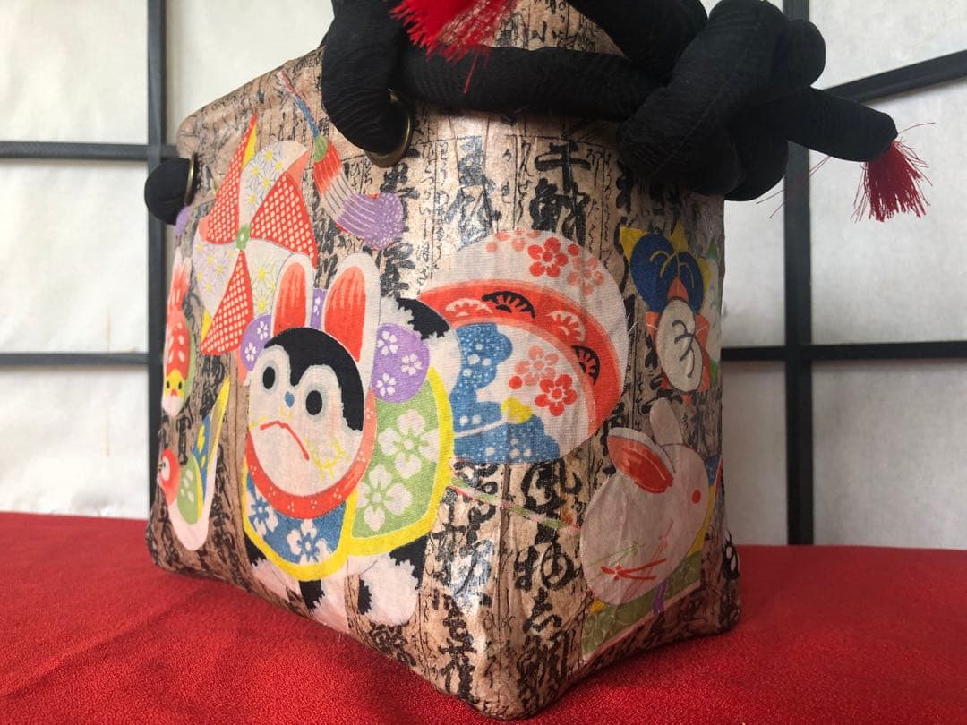 一閑張り　一閑張りバック　 正絹古布犬張子　狛犬　可愛い