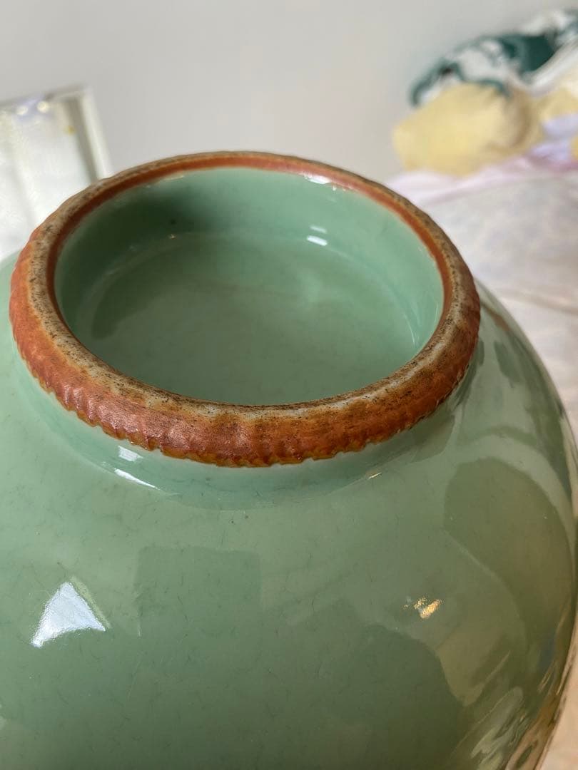 中国明時代龍泉窑深大碗箱付きサイズ高さ約13.5cm径24.5cm