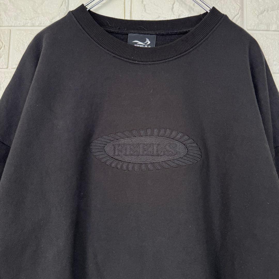 フィールズ【L】黒 長袖スウェット 上杉柊平 ロゴ刺繍 厚手 微ストレッチ 秋冬